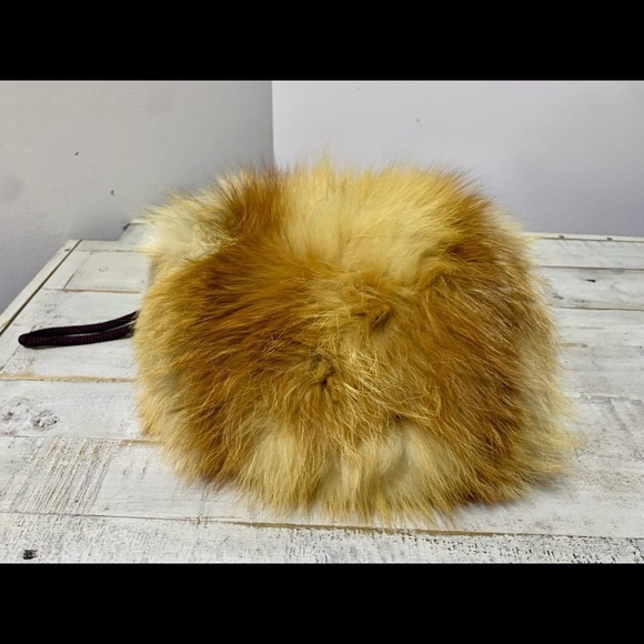 Vintage Red Fox Real Fur puff and hat set